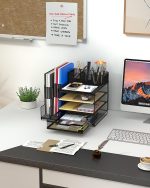 VIVSOL Desk Organizer with Mesh File Holder, 4-Tier Office Supplies Desk Organizers and Accessories with Sliding Drawers, 3 Trays & Pen Holder, Desk File Organizer and Storage for Office, School, Home - Image 4